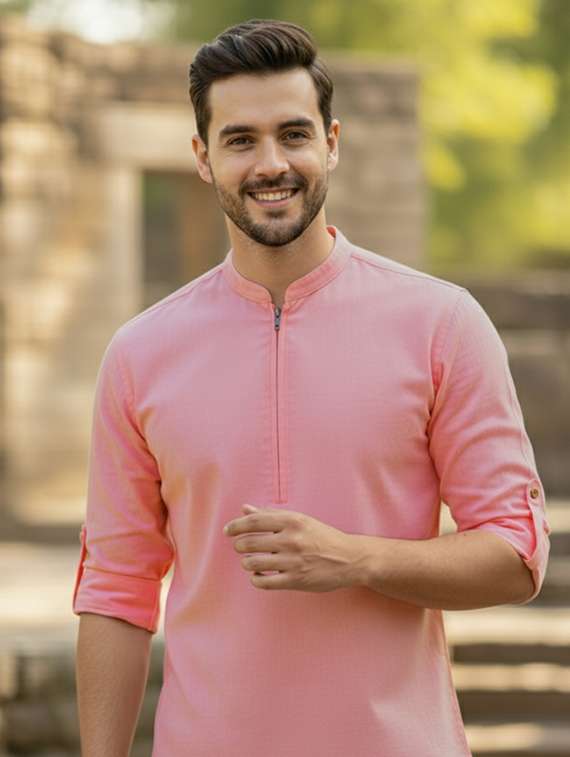 men solid mandarin neck short kurta - 22326332 -  Standard Image - 4