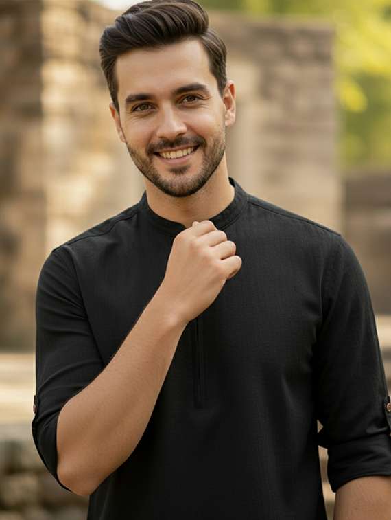 men solid mandarin neck short kurta - 22326337 -  Standard Image - 4