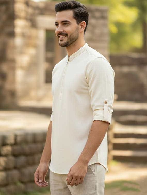 men solid mandarin neck short kurta - 22326338 -  Standard Image - 1