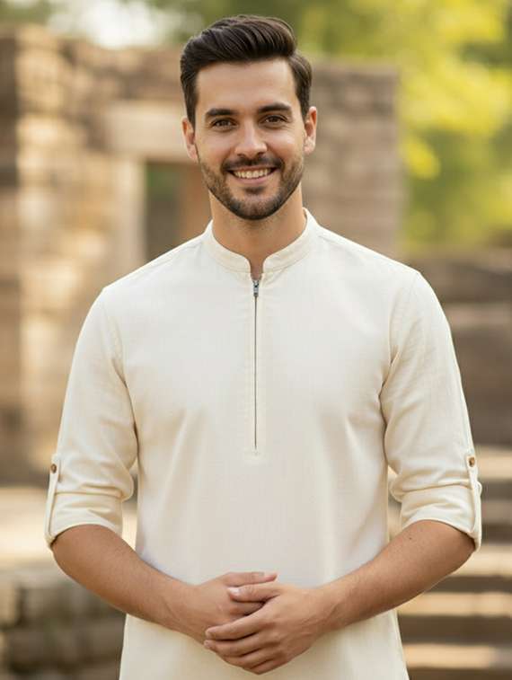 men solid mandarin neck short kurta - 22326338 -  Standard Image - 4