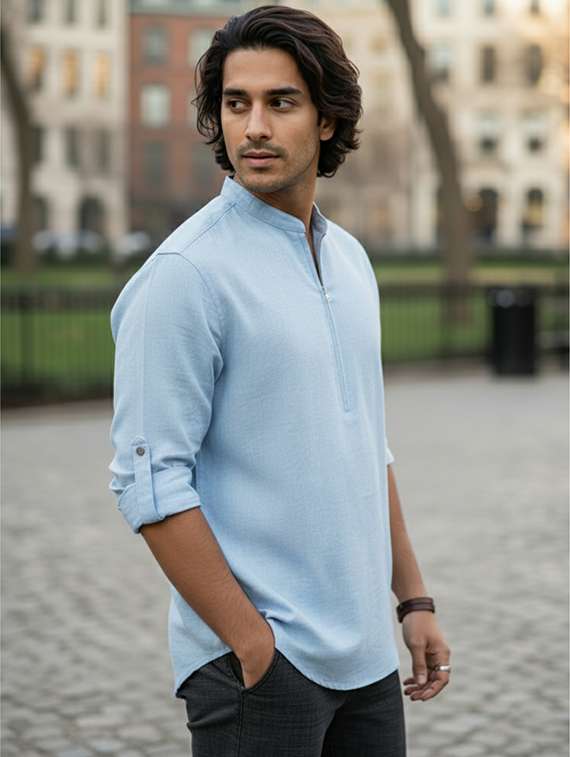 men solid mandarin neck short kurta - 22326342 -  Standard Image - 1