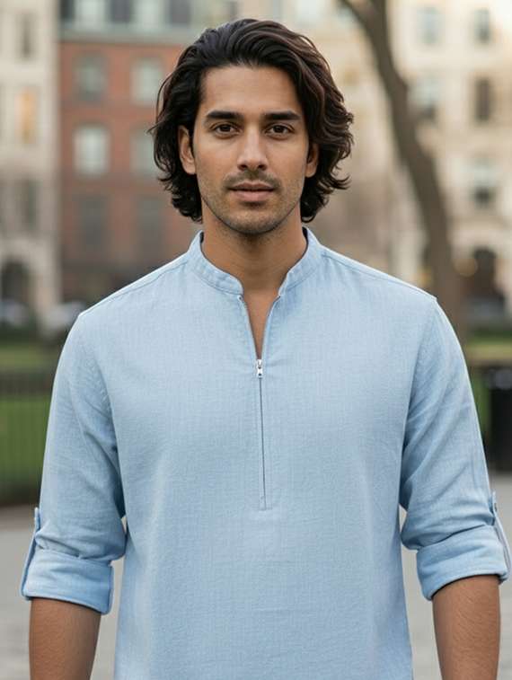 men solid mandarin neck short kurta - 22326342 -  Standard Image - 4