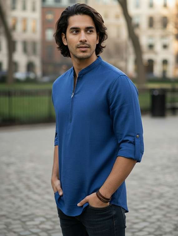 men solid mandarin neck short kurta - 22326343 -  Standard Image - 1