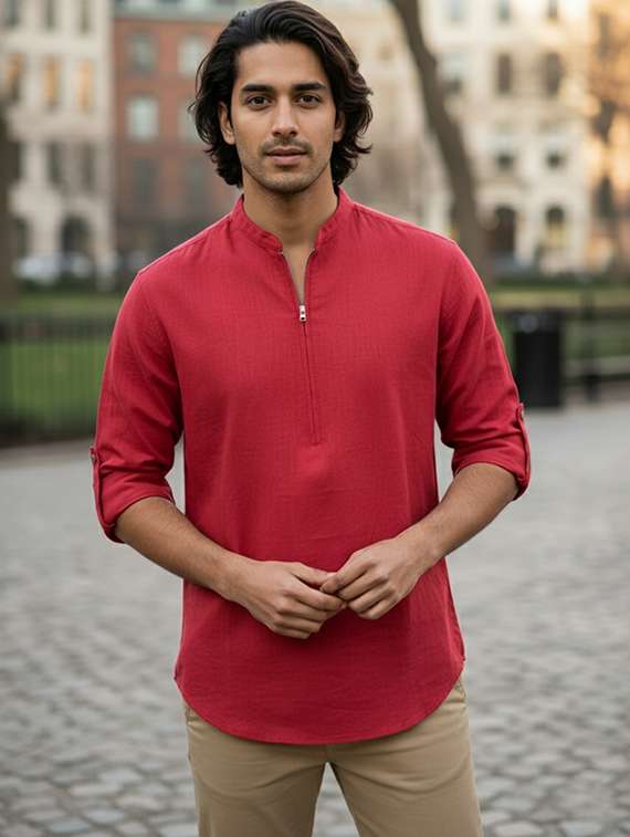 men solid mandarin neck short kurta