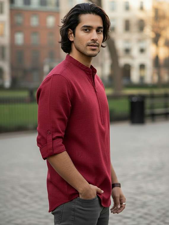 men solid mandarin neck short kurta - 22326350 -  Standard Image - 1