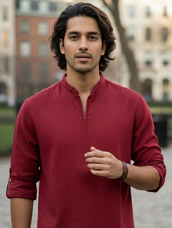 men solid mandarin neck short kurta - 22326350 -  Standard Image - 4