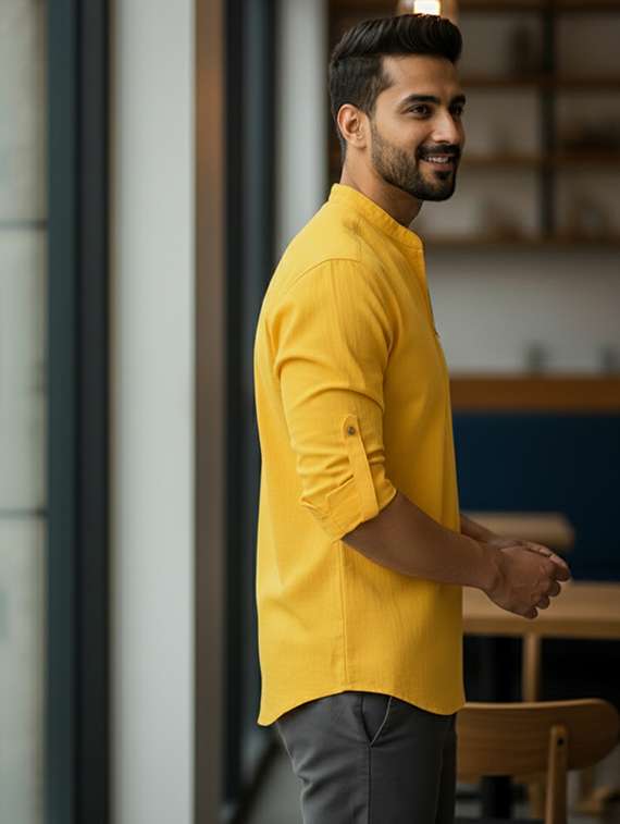 men solid mandarin neck short kurta - 22326359 -  Standard Image - 1