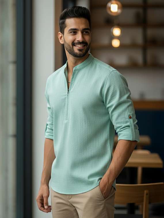 men solid mandarin neck short kurta - 22326364 -  Standard Image - 1