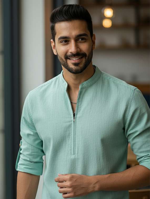 men solid mandarin neck short kurta - 22326364 -  Standard Image - 4