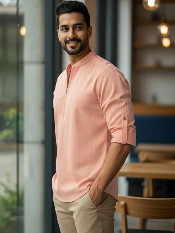 men solid mandarin neck short kurta - 22326367 -  Standard Image - 1