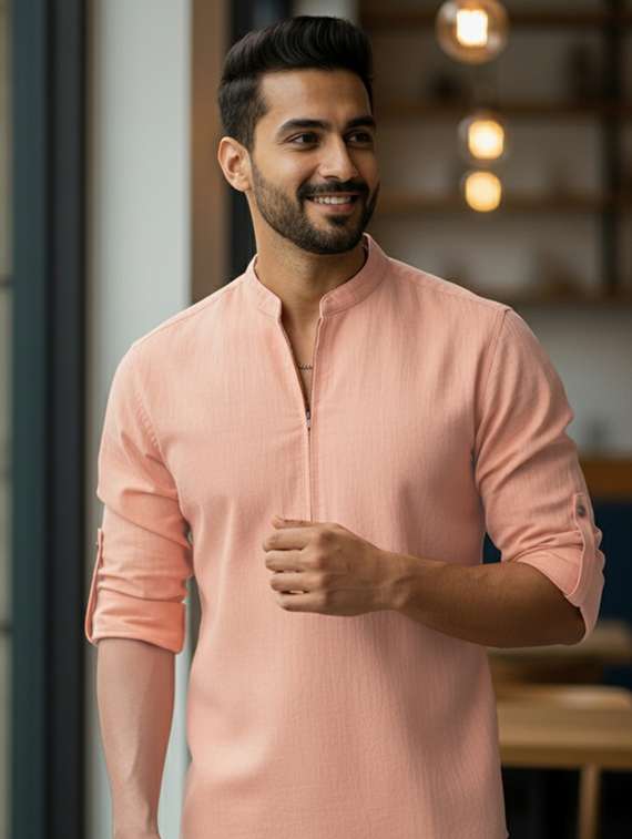 men solid mandarin neck short kurta - 22326367 -  Standard Image - 4