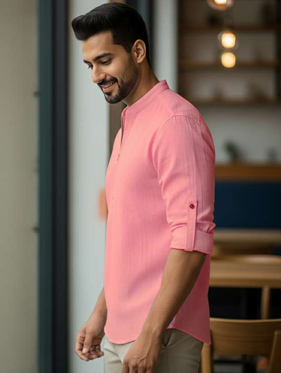 men solid mandarin neck short kurta - 22326371 -  Standard Image - 1