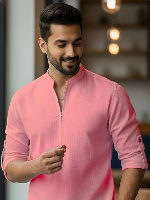 men solid mandarin neck short kurta - 22326371 -  Standard Image - 4