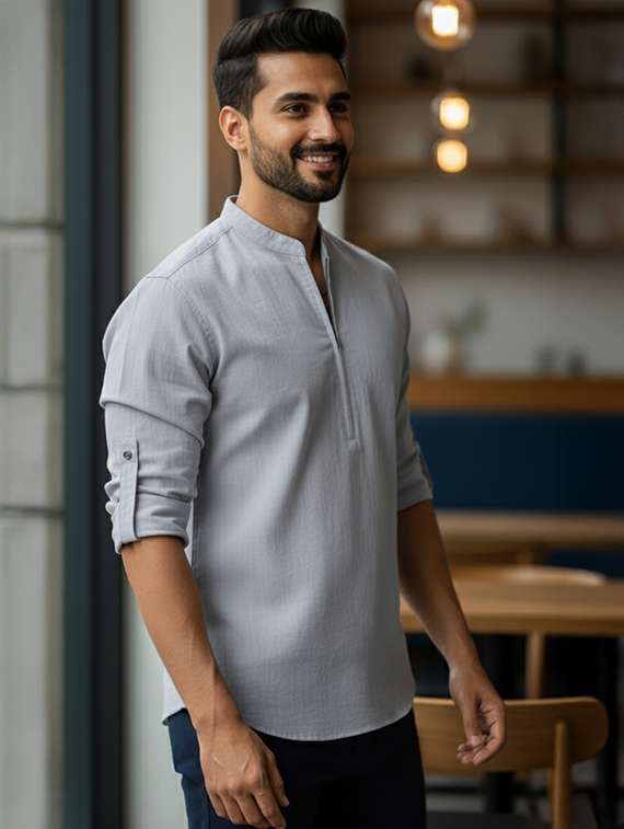 men solid mandarin neck short kurta - 22326373 -  Standard Image - 1