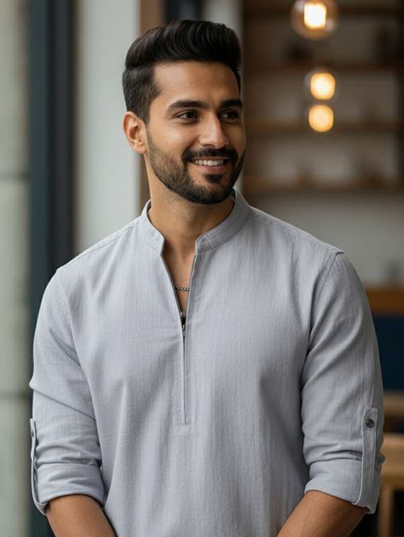 men solid mandarin neck short kurta - 22326373 -  Standard Image - 4