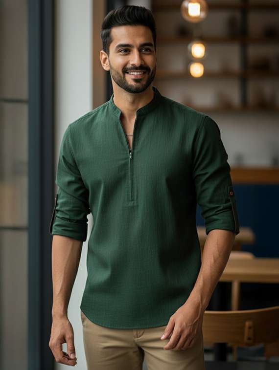 men solid mandarin neck short kurta