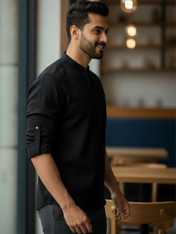 men solid mandarin neck short kurta - 22326377 -  Standard Image - 1