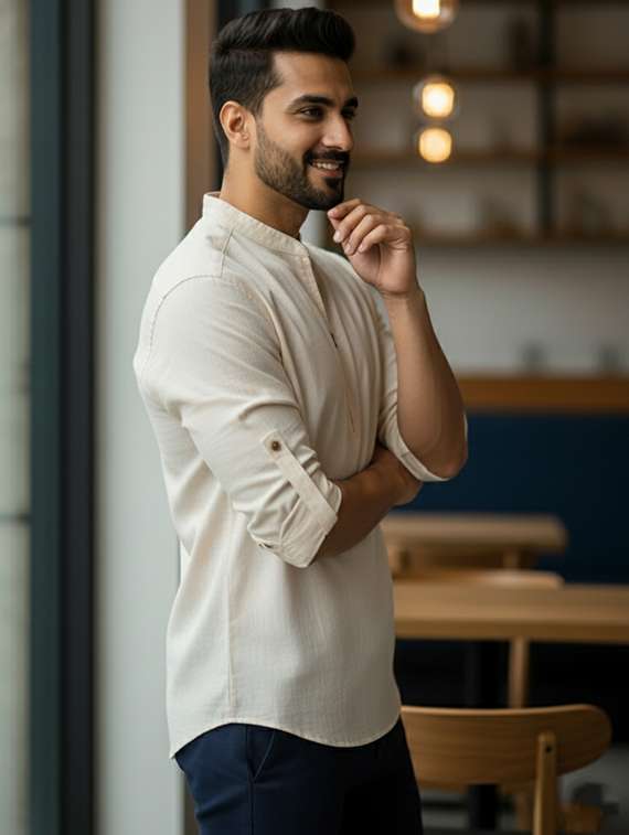 men solid mandarin neck short kurta - 22326378 -  Standard Image - 1