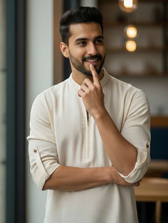 men solid mandarin neck short kurta - 22326378 -  Standard Image - 4