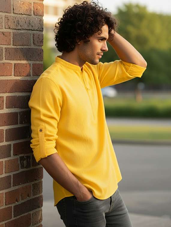 men solid mandarin neck short kurta - 22326379 -  Standard Image - 1