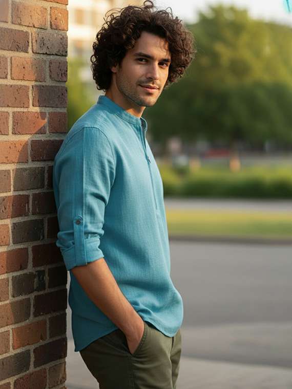 men solid mandarin neck short kurta - 22326381 -  Standard Image - 1