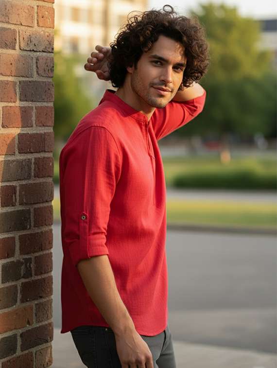 men solid mandarin neck short kurta - 22326383 -  Standard Image - 1