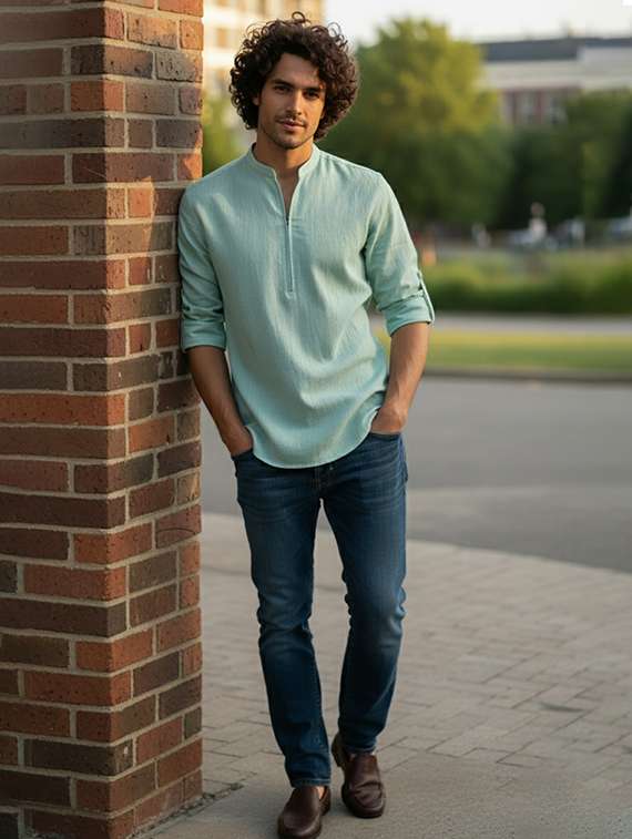 men solid mandarin neck short kurta - 22326384 -  Standard Image - 4