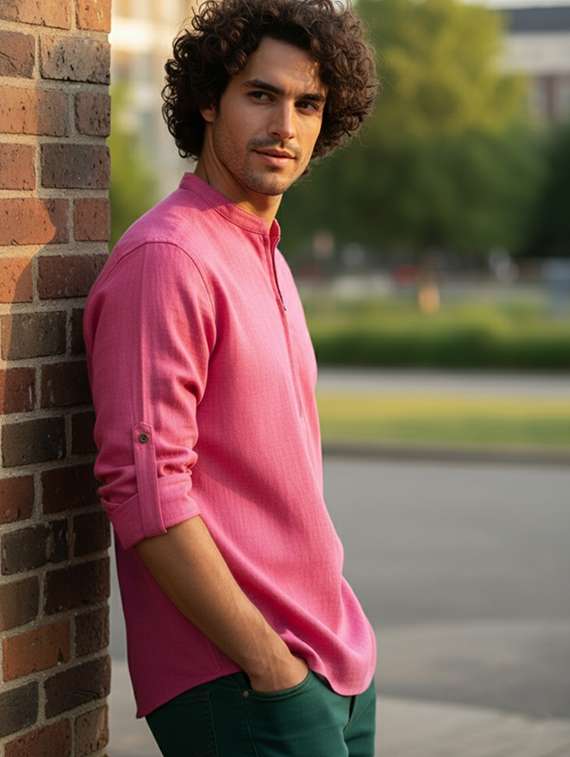 men solid mandarin neck short kurta - 22326385 -  Standard Image - 1