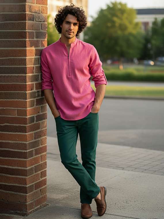 men solid mandarin neck short kurta - 22326385 -  Standard Image - 4