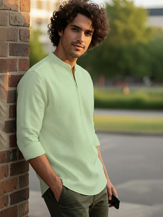 men solid mandarin neck short kurta - 22326386 -  Standard Image - 1