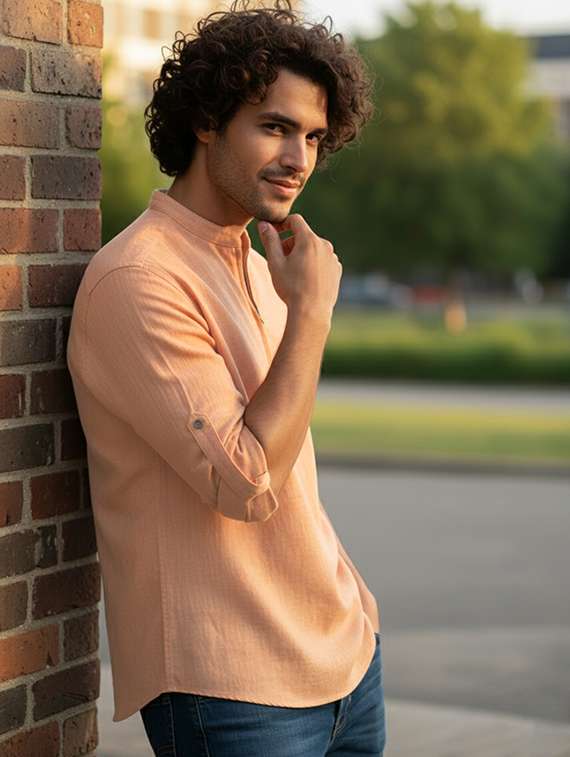 men solid mandarin neck short kurta - 22326387 -  Standard Image - 1