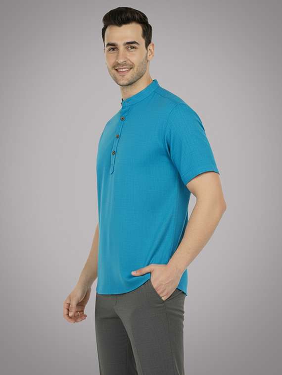 men solid mandarin neck short kurta - 22326401 -  Standard Image - 1