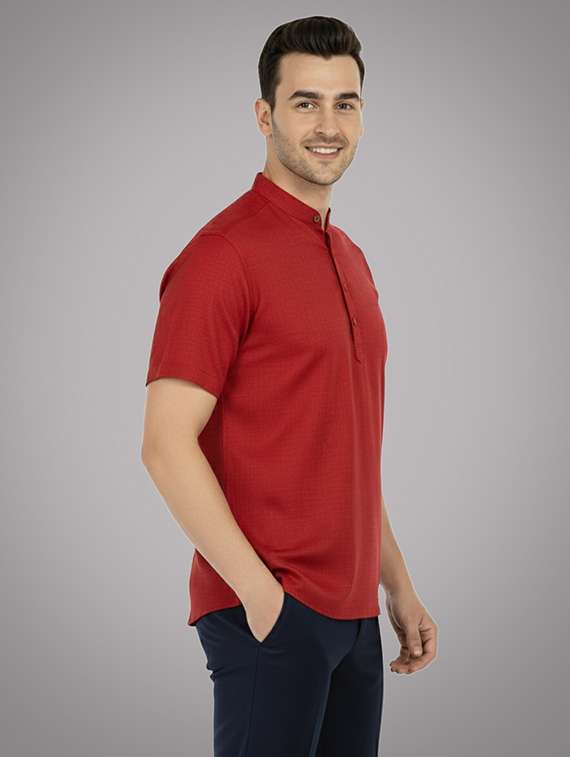 men solid mandarin neck short kurta - 22326404 -  Standard Image - 1