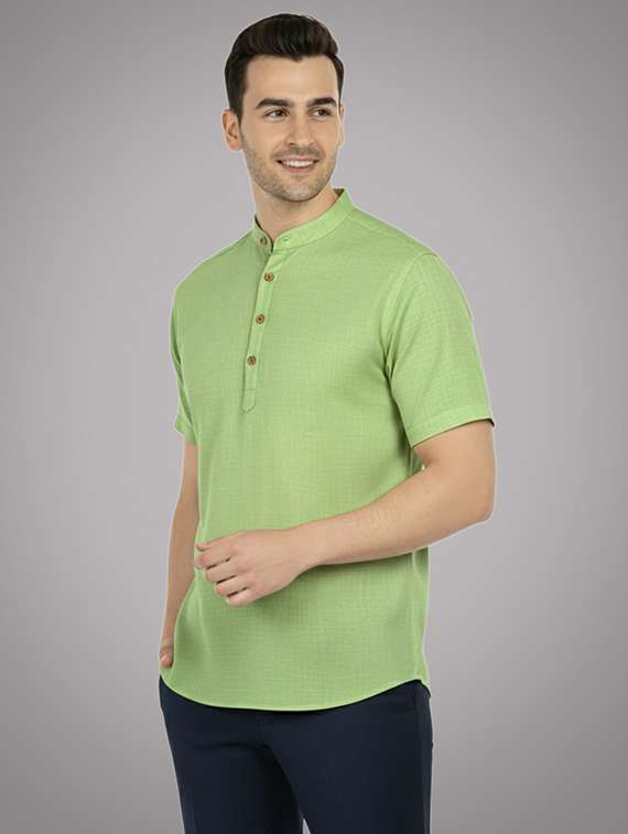 men solid mandarin neck short kurta - 22326408 -  Standard Image - 1
