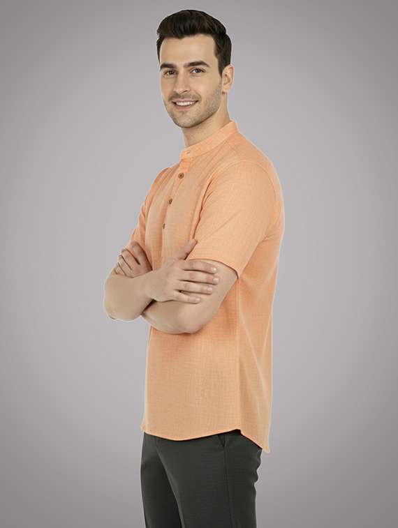 men solid mandarin neck short kurta - 22326409 -  Standard Image - 1
