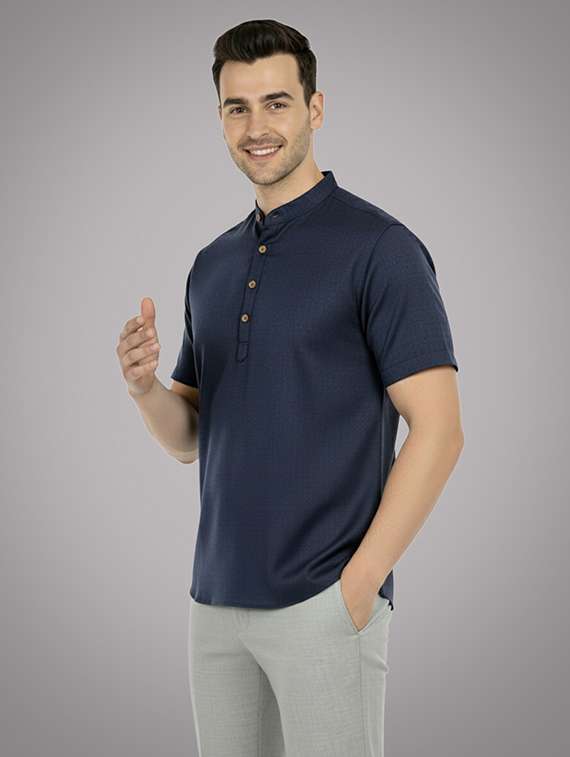 men solid mandarin neck short kurta - 22326410 -  Standard Image - 1