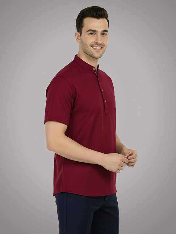 men solid mandarin neck short kurta - 22326411 -  Standard Image - 1