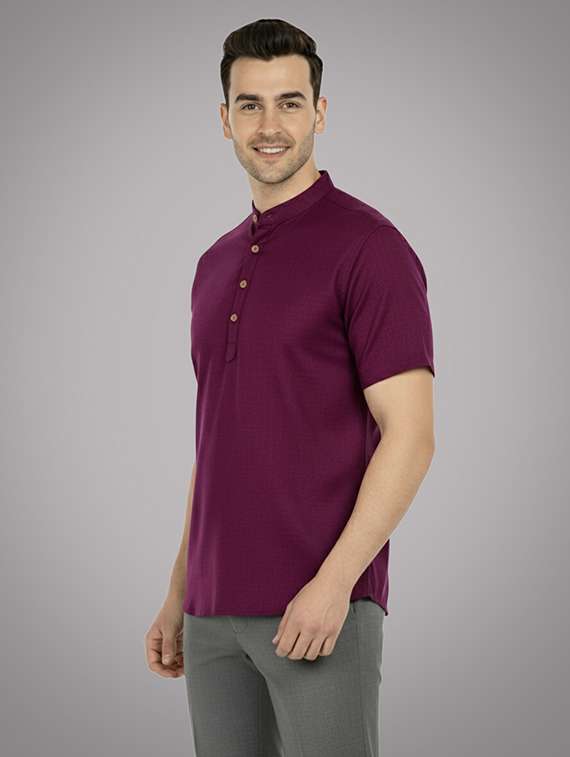 men solid mandarin neck short kurta - 22326412 -  Standard Image - 1