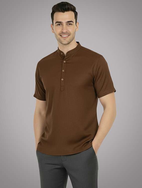 men solid mandarin neck short kurta - 22326415 -  Standard Image - 1