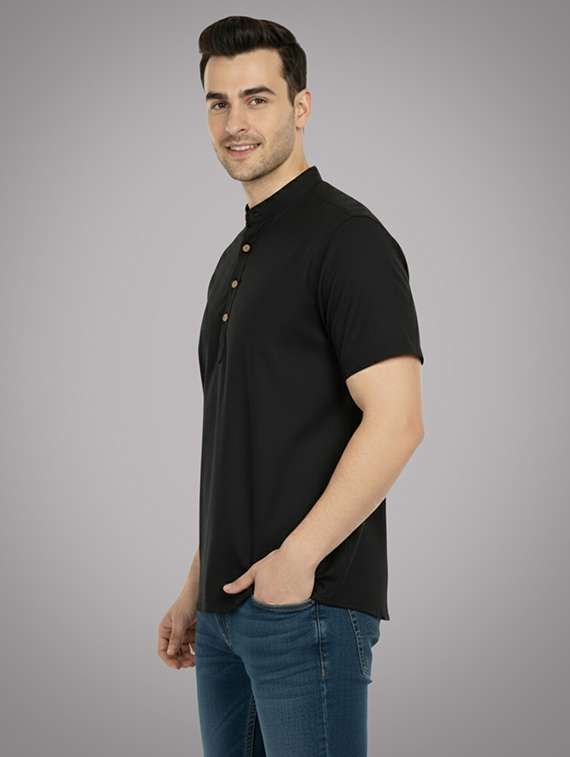men solid mandarin neck short kurta - 22326416 -  Standard Image - 1
