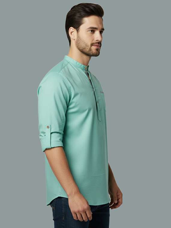 men solid mandarin neck short kurta - 22326419 -  Standard Image - 1