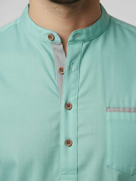 men solid mandarin neck short kurta - 22326419 -  Standard Image - 4