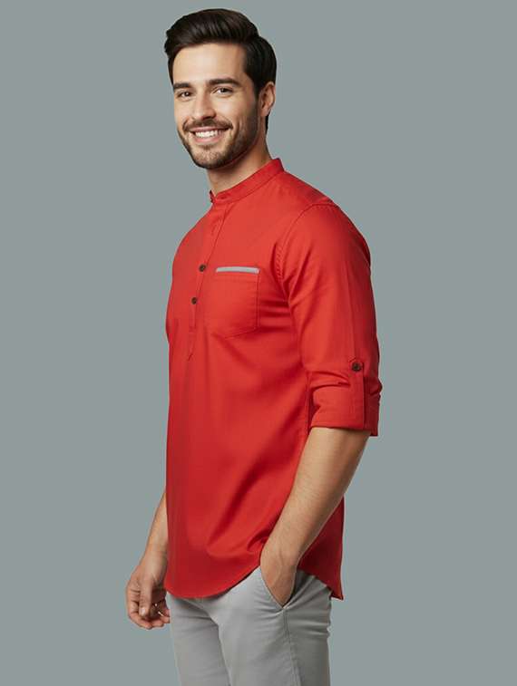 men solid mandarin neck short kurta - 22326420 -  Standard Image - 1