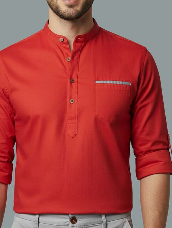 men solid mandarin neck short kurta - 22326420 -  Standard Image - 4