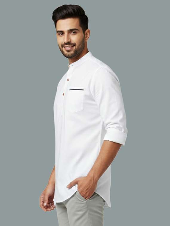 men solid mandarin neck short kurta - 22326421 -  Standard Image - 1