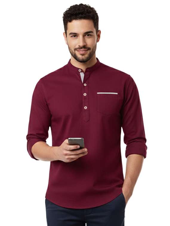 men solid mandarin neck short kurta - 22326422 -  Standard Image - 1