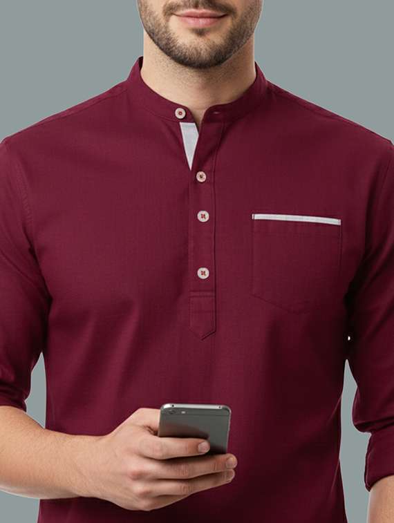 men solid mandarin neck short kurta - 22326422 -  Standard Image - 4