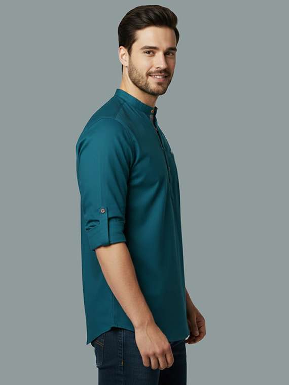 men solid mandarin neck short kurta - 22326424 -  Standard Image - 1