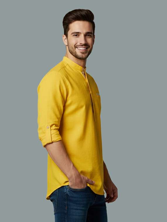 men solid mandarin neck short kurta - 22326427 -  Standard Image - 1
