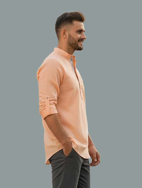 men solid mandarin neck short kurta - 22326430 -  Standard Image - 1